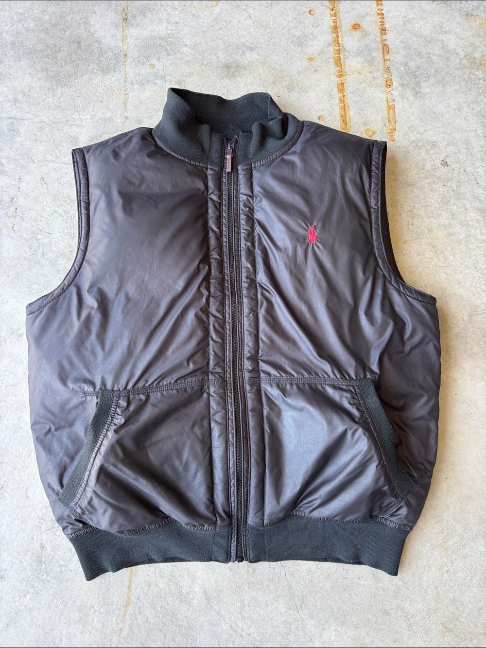 Vintage Polo Ralph Lauren Black Down Puffer Vest Full Zip Preppy Gorpcore size L